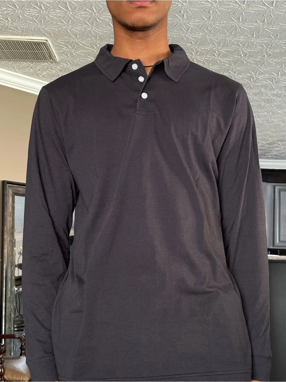 Long-Sleeve Polo Shirt in Black - Picture 3 of 6